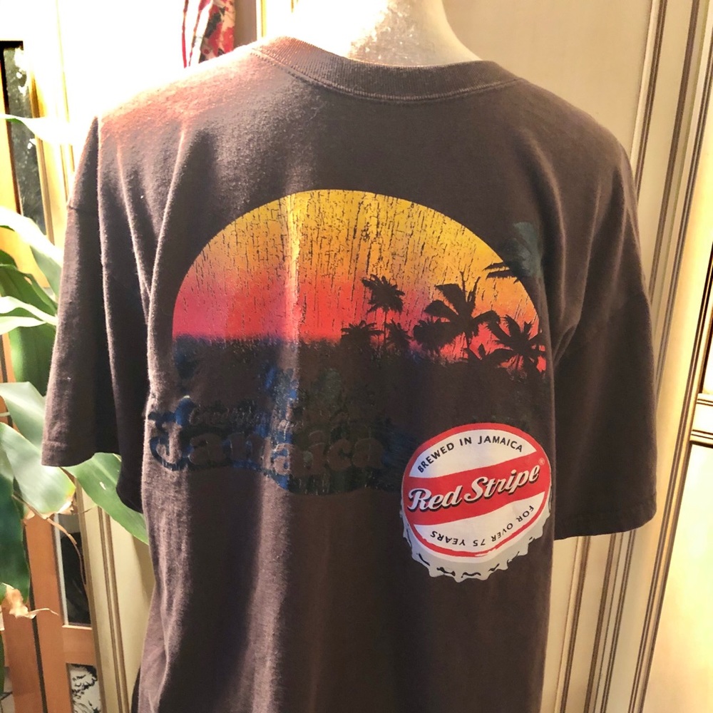 Vintage Red Stripe distressed look tee Xl
